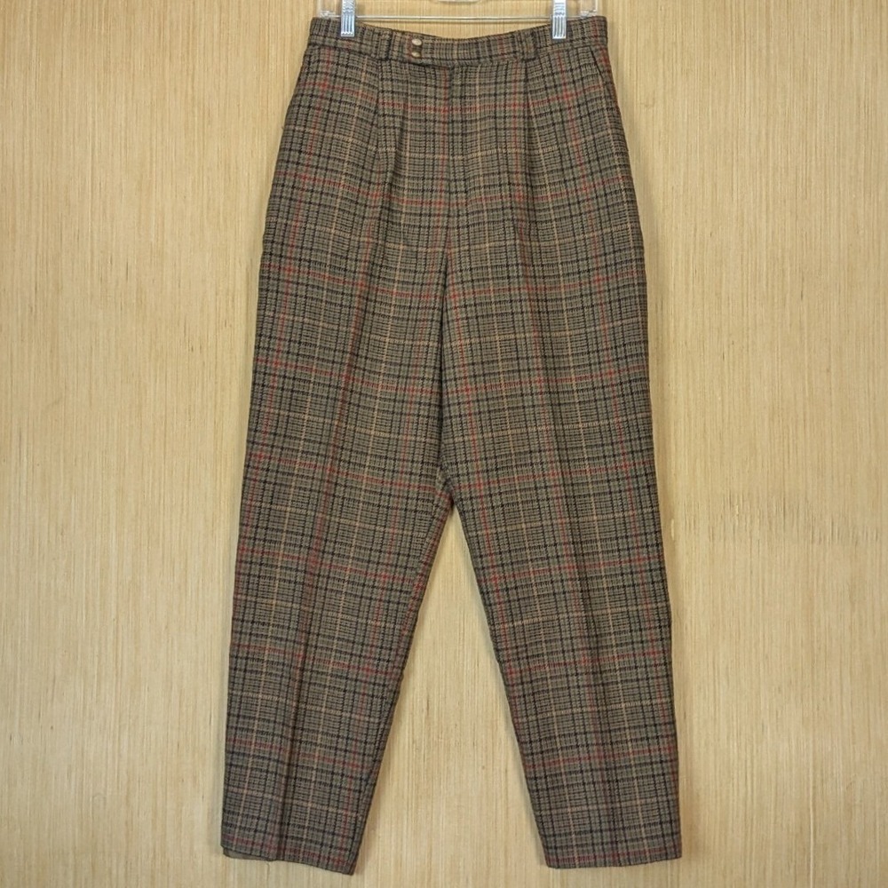 Fundamental Things Trousers Womens 8 Brown Plaid Pleated Baggy Mom Retro Vtg
